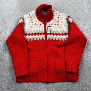 Alpine Designs Mens XL Red Fair Isle Zip Up Cardigan Sweater Mountain Peak